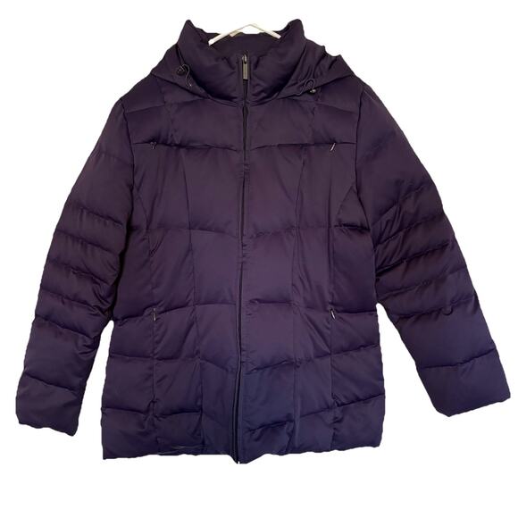 Calvin Klein Coat Down Packable Quilted Purple Hooded Full Zip Puffer Jacket XL - Picture 1 of 11